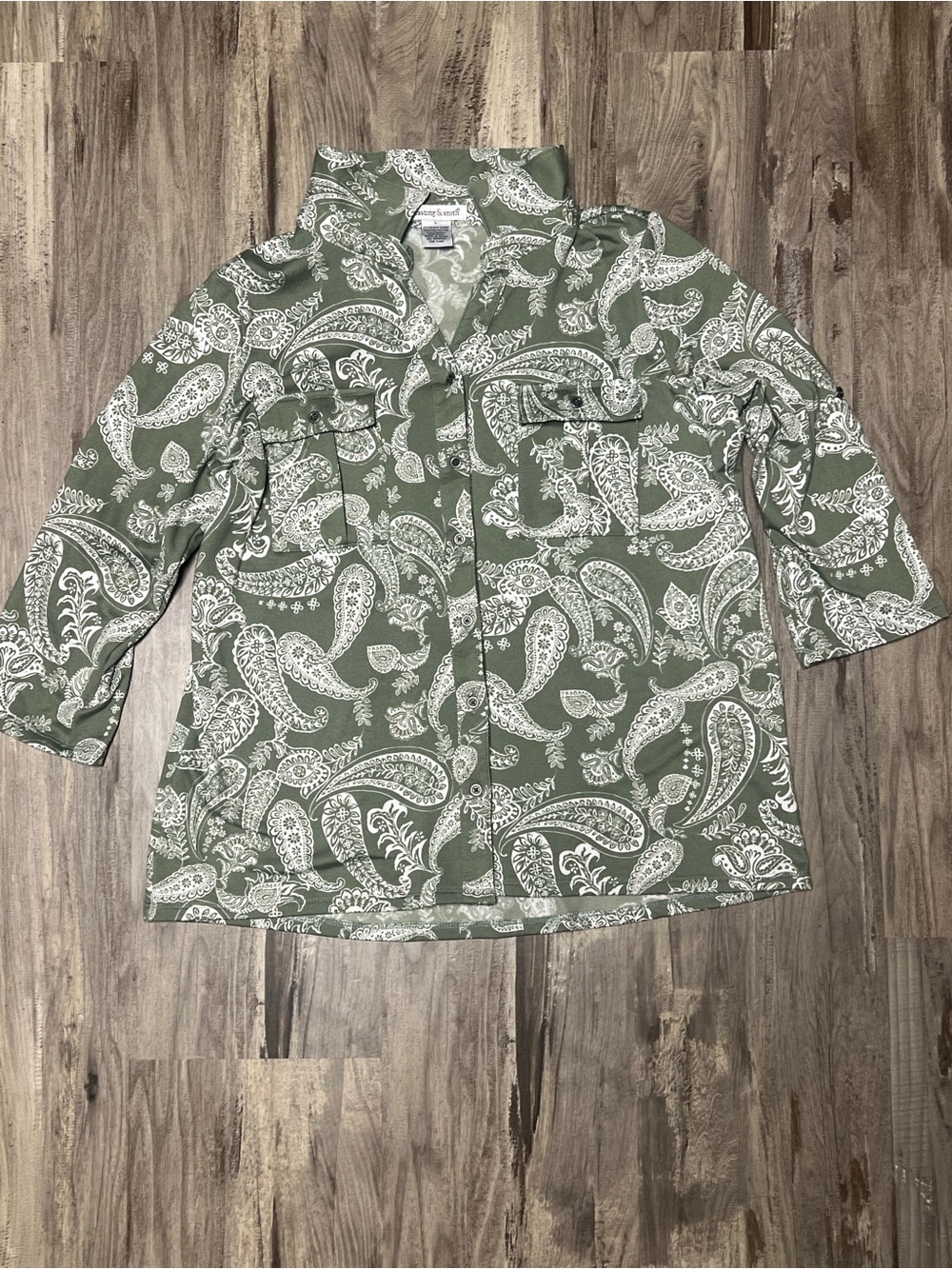 Hasting & Smith Olive Paisley Button-Up Shirt